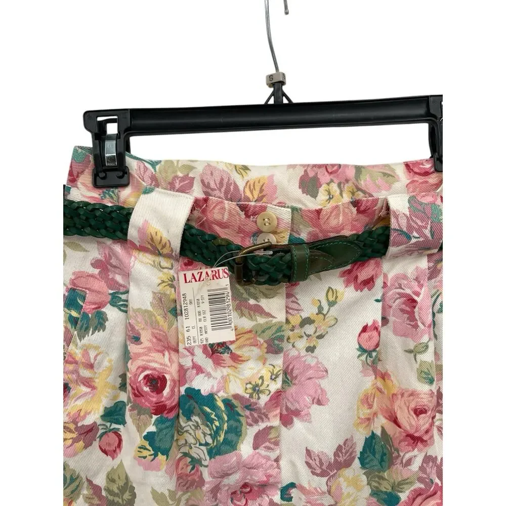 NWT Vintage Abercrombie & Fitch Floral Denim Skirt Pink Roses Size 6 26” Waist